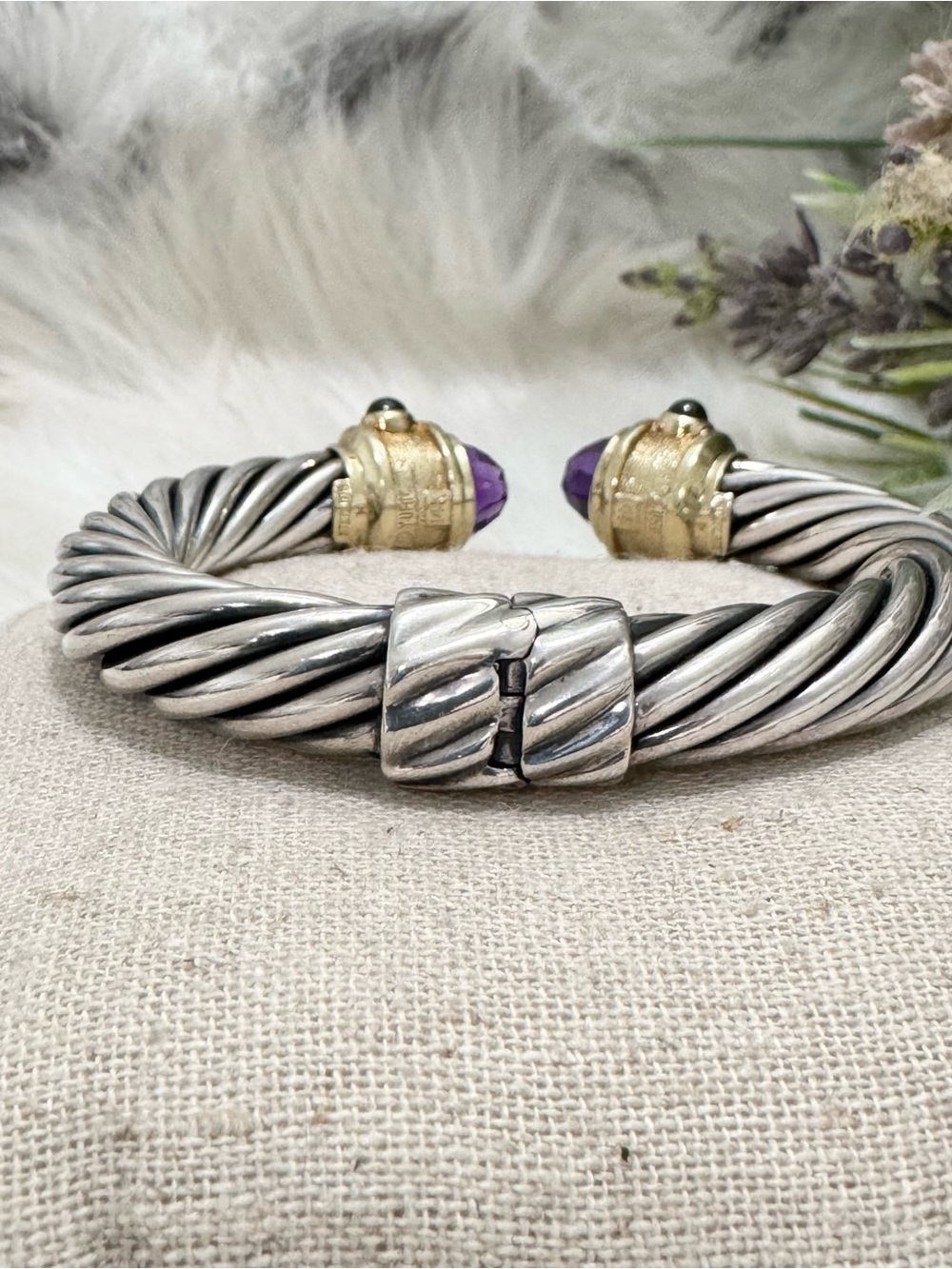 David Yurman 10mm Renaissance Amethyst Pink Tourmaline Emerald Cable Bracelet - Picture 5 of 16